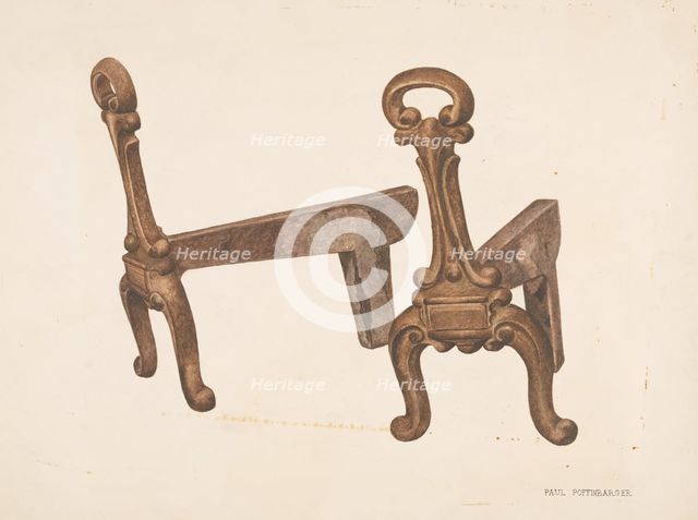 Andiron or Fire Dog, c. 1941. Creator: Paul Poffinbarger.
