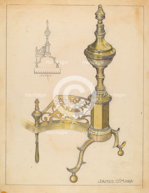 Andirons, c. 1936. Creator: James O'Mara.