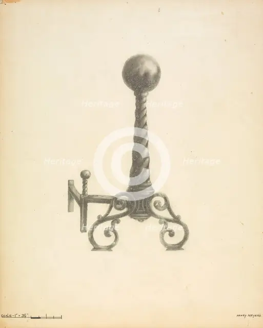 Andirons, c. 1937. Creator: Henry Meyers.