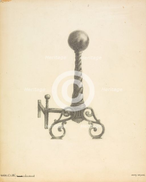 Andirons, c. 1937. Creator: Henry Meyers.