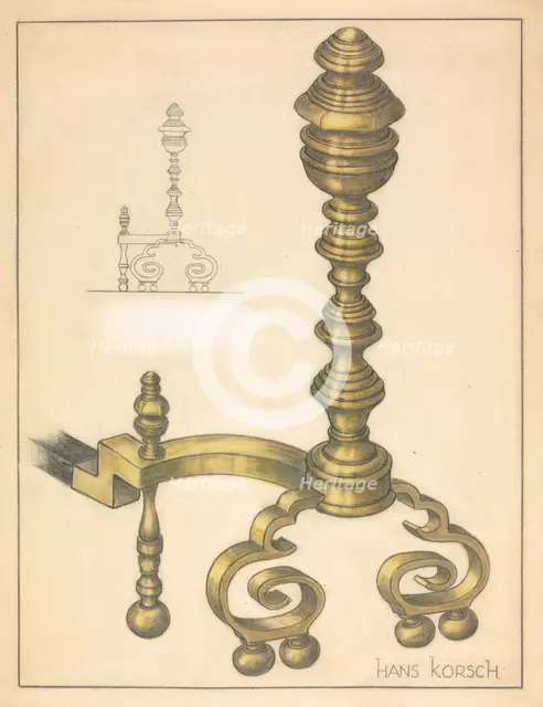 Andirons (right and left), c. 1939. Creator: Hans Korsch.