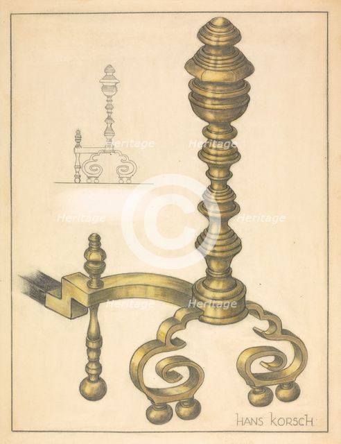 Andirons (right and left), c. 1939. Creator: Hans Korsch.