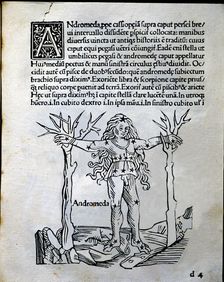 Andromeda, mithological interpretation of the constellations, engraving from Astronomicon publ…