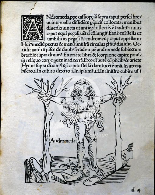 Andromeda, mithological interpretation of the constellations, engraving from 'Astronomicon', publ…