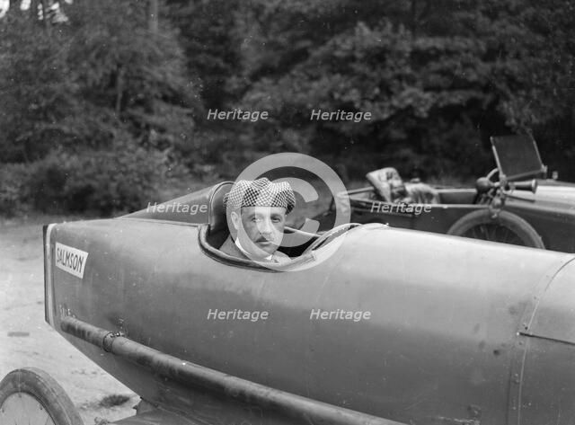 Andre Lombard in a Salmson 1100 cc, Brooklands. Artist: Bill Brunell.