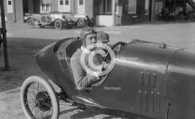 Andre Lombard in his Salmson at the JCC 200 Mile Race, Brooklands, Surrey, 1921. Artist: Bill Brunell.