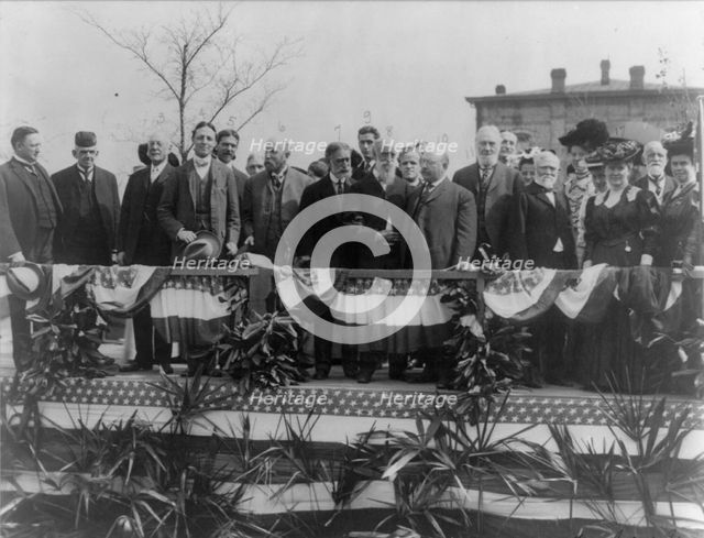 Andrew Carnegie and other dignitaries on the platform at the 25th anniversary of..., Alabama, 1906. Creator: Frances Benjamin Johnston.
