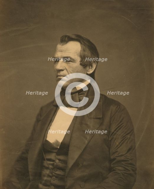 Andrew Johnson, half-length portrait, seated, facing left, 1860. Creator: Jesse Harrison Whitehurst.