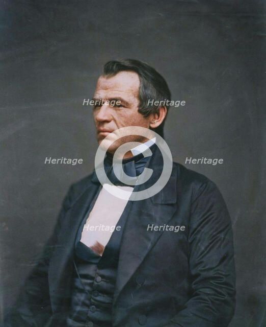 Andrew Johnson, half-length portrait, seated, facing left, 1860. Creator: Jesse Harrison Whitehurst.