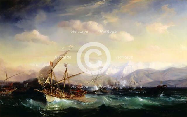 Andrea Doria dispersing the Spanish fleet ahead of the Var mouth in 1524. Artist: Gudin, Théodore (1802-1880)