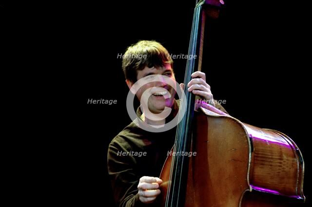 Andy Cleyndert, double bassist, The Under Ground, Eastbourne, East Sussex.  Artist: Brian O'Connor