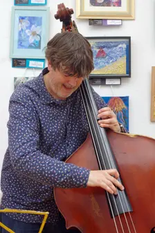 Andy Cleyndert, Eriko Ishihara Trio, Clocktower Cafe, Croydon, London, August 2024. Creator: Brian O'Connor
