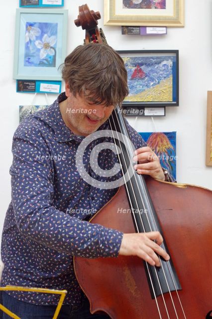Andy Cleyndert, Eriko Ishihara Trio, Clocktower Cafe, Croydon, London, August 2024. Creator: Brian O'Connor.