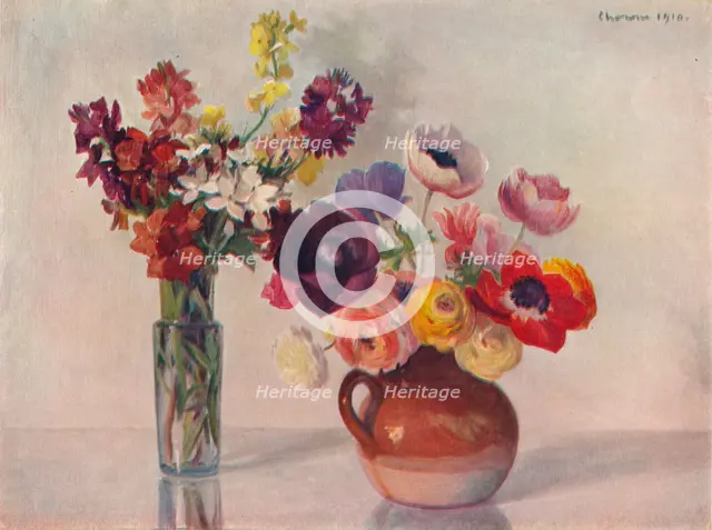 'Anemones and Wallflowers', c1909. Artist: Gerard Chowne.