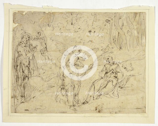 Angel Appearing to Saint Francis of Assisi, with Saint John the Baptist in the...(recto)..., n.d. Creator: Unknown.