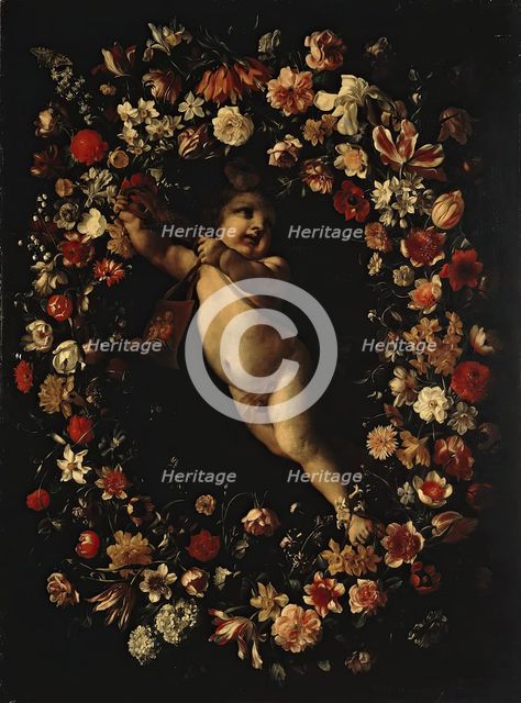 Angel Framed with a Wreath of Flowers, 1650. Creator: Jan Philips van Thielen.