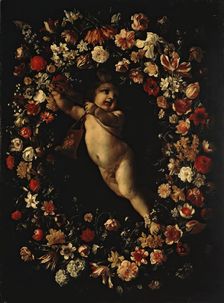 Angel Framed with a Wreath of Flowers, 1650. Creator: Jan Philips van Thielen