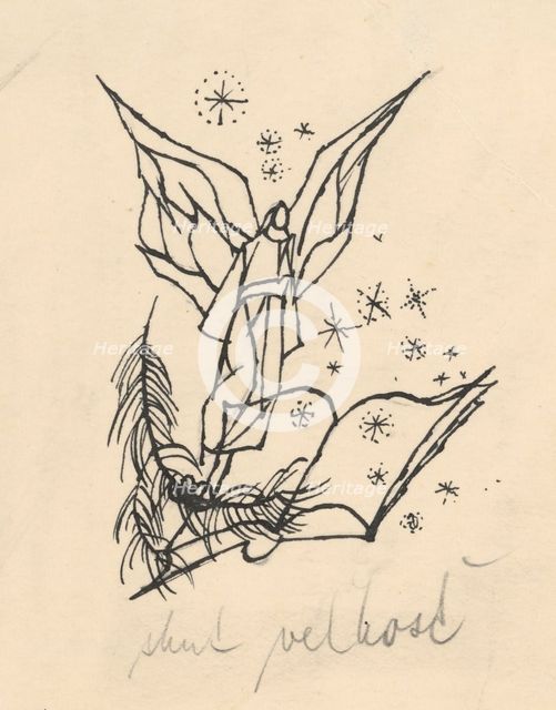 Angel hovering over a book, 1940-1944. Creator: Ján Novák.