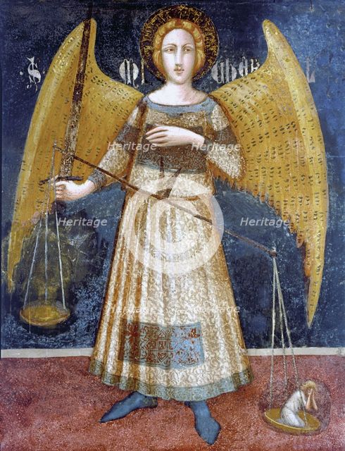 Angel holding a balance', detail of the paintings by Ferrer Bassa, frescoes preserved in the chap…