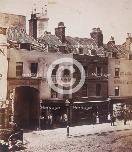 Angel Inn and shops on Farringdon Street, London, c1860. Artist: Henry Dixon