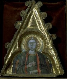 Angel of a pinnacle colored panel painting from Tremp, 14th century