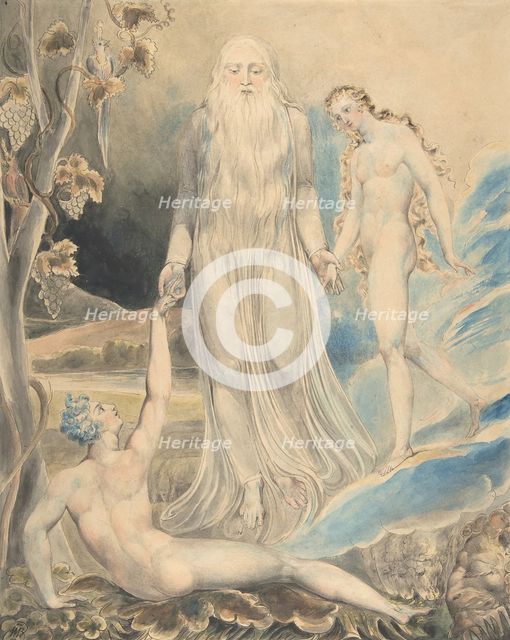 Angel of the Divine Presence Bringing Eve to Adam (The Creation of Eve..., ) (recto)..., 1803. Creator: William Blake.