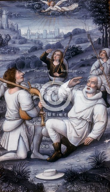 Angel summoning the shepherds to the Nativity, 16th century. Artist: Unknown