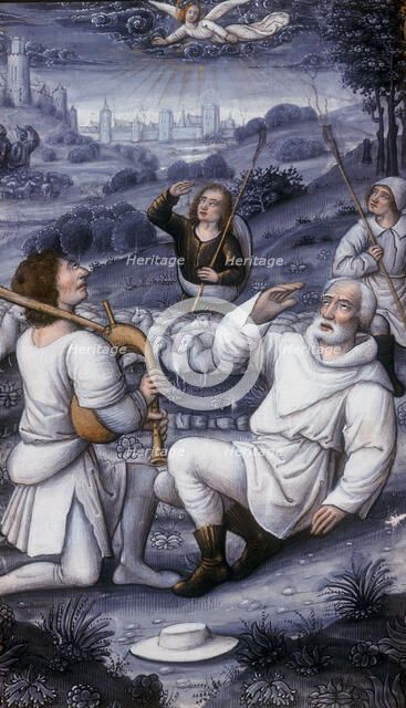 Angel summoning the shepherds to the Nativity, 16th century. Artist: Unknown