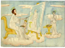 Angel painting a picture, 1947. Creator: Shirley Markham