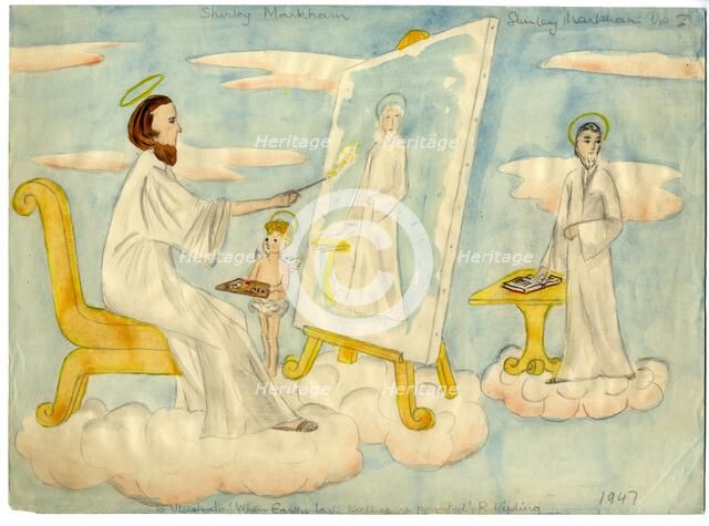 Angel painting a picture, 1947. Creator: Shirley Markham.