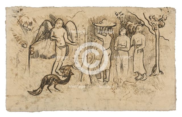 Angel, Peacock, and Three Tahitians, c. 1902. Creator: Paul Gauguin.