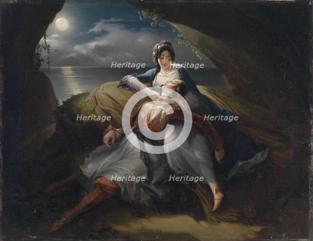 Angelika and Medoro. Scene from "Orlando Furioso" by Ludovico Ariosto, 1833. Creator: Stroj, Mihael (1803-1871).