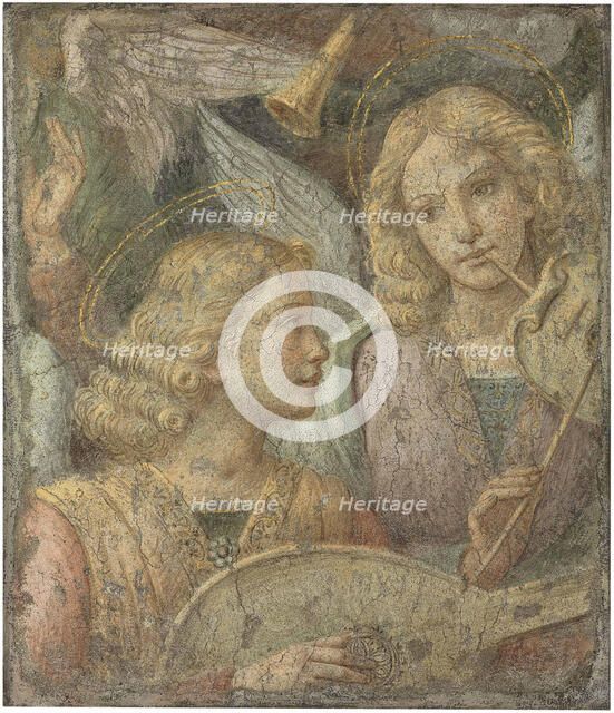 Angels making music, 16th century.