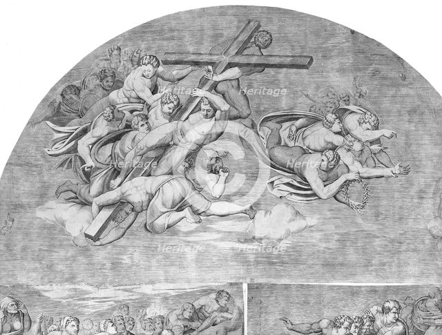 Angels Carrying the Cross with Saints below (upper left section of the Last Judgment), 1548., 1548. Creator: Niccolo della Casa.