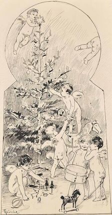 Angels cleaning Christmas tree, c1900. Creator: Carl Froschl