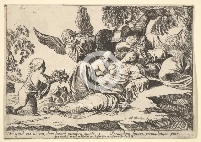 Angels Giving Fruit to the Sleeping Holy Family, 1610-42. Creator: Pierre Brebiette.