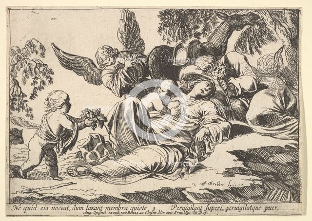 Angels Giving Fruit to the Sleeping Holy Family, 1610-42. Creator: Pierre Brebiette.