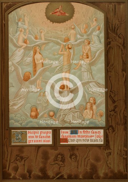 Angels present to God the souls of the newly elected, After...The Grimani Breviary, 1515-1520, 1877. Creator: Unknown.