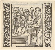 Angels Served at a Table, illustration from Speculum Passionis, 1507, 1507. Creator: Hans Baldung
