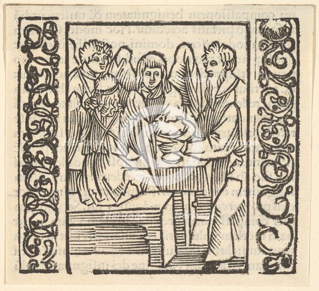 Angels Served at a Table, illustration from Speculum Passionis, 1507, 1507. Creator: Hans Baldung.