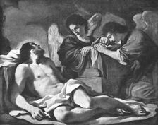 '" Angels Weeping over the Dead Christ"; from the picture by Guercino 1890. Creator: Unknown