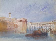 Angers: The Walls of the Doutre with the Tower of the Church of La Trinité, about 1826. Creator: JMW Turner