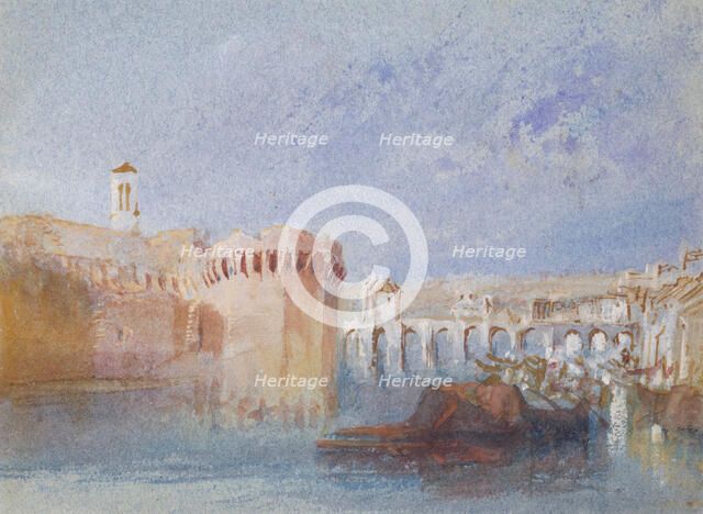 Angers: The Walls of the Doutre with the Tower of the Church of La Trinité, about 1826. Creator: JMW Turner.