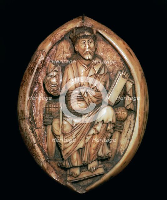 Anglo-Saxon carving of a man writing a book, 10th century. Artist: Unknown