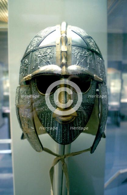 Anglo-Saxon helmet and mask from the Sutton Hoo Treasure, 7th Century. Artist: Unknown
