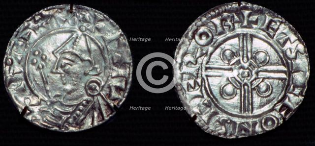 Anglo-Saxon Silver Penny of Cnut, 'pointed helmet' type. Artist: Unknown