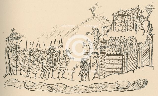 'Anglo-Saxon Warriors Approaching a Fort', 1908. Artist: Unknown.