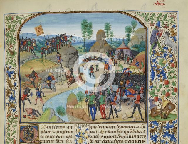 Anglo-Scottish War: the English crossing the Tyne, ca 1470-1475. Creator: Liédet, Loyset (1420-1479).