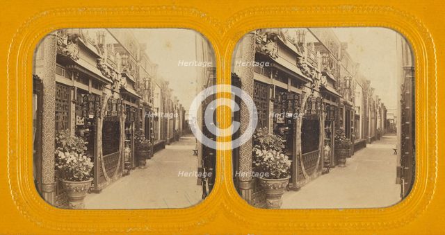 Angled view of a row of shops, about 1860. Creator: Unknown.