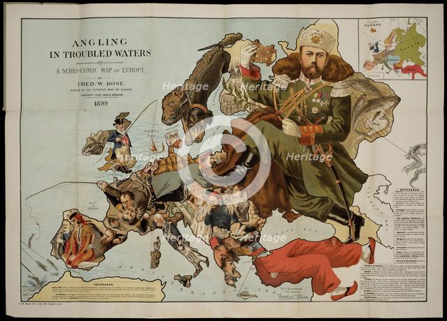 Angling in Troubled Waters. A Serio-Comic Map of Europe. Artist: Fred W. Rose (active End of 19th cen.)